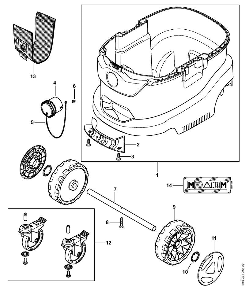 STIHL 4774-791-7000 Achse positie 7 technische tekening