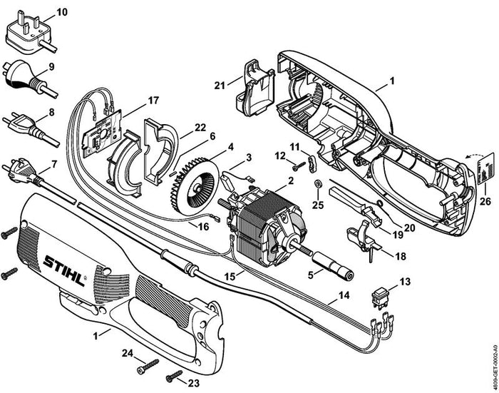 STIHL 6440-600-0241 Elektromotor 230V (1,0kW) positie 2 technische tekening