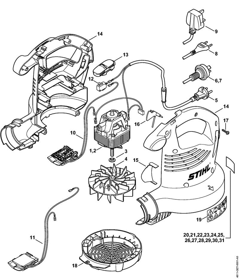 STIHL 4811-440-3026 Kabelbaum positie 10 technische tekening