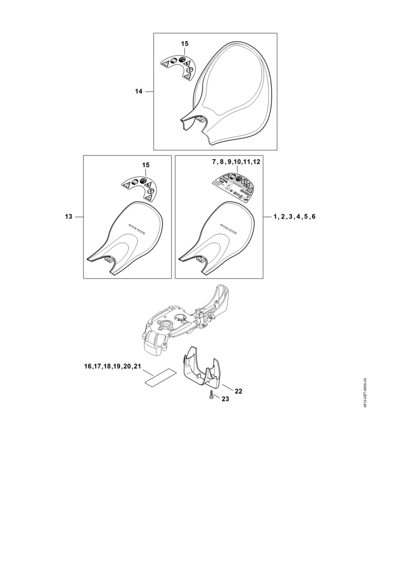 STIHL 4812-790-9103 Handschutz positie 1 technische tekening