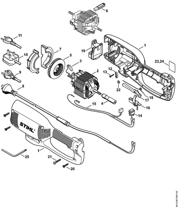 STIHL 0812-370-1001 Schraubendreher T27x75x75 positie 25 technische tekening
