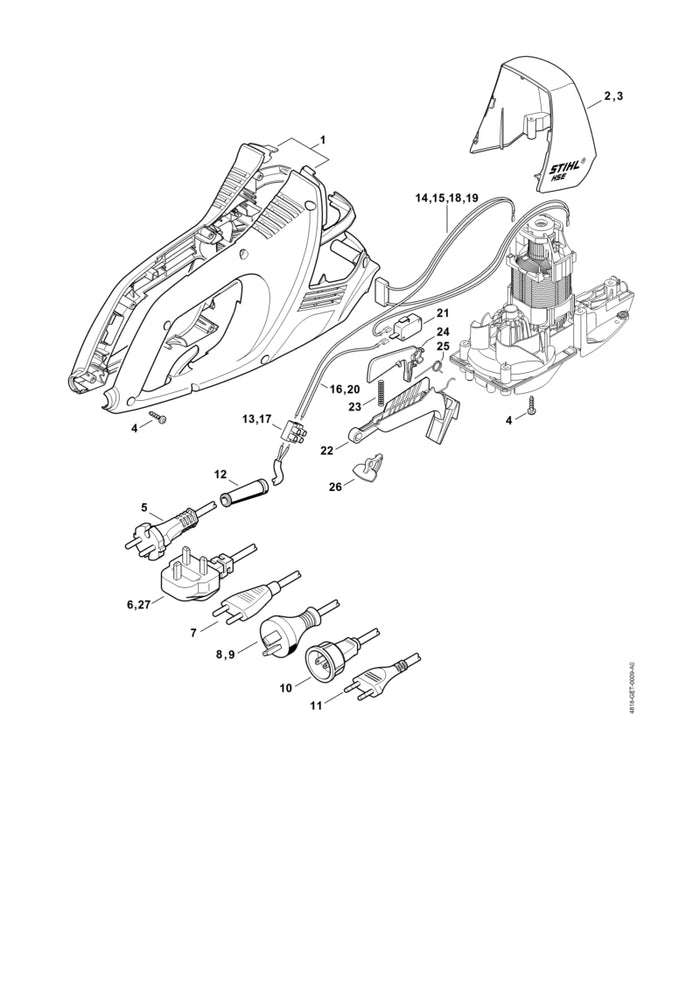 STIHL 4818-435-0300 Schalter positie 21 technische tekening