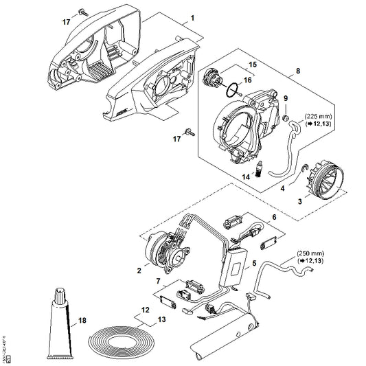 STIHL 1252-600-0200 Elektromotor positie 2 technische tekening