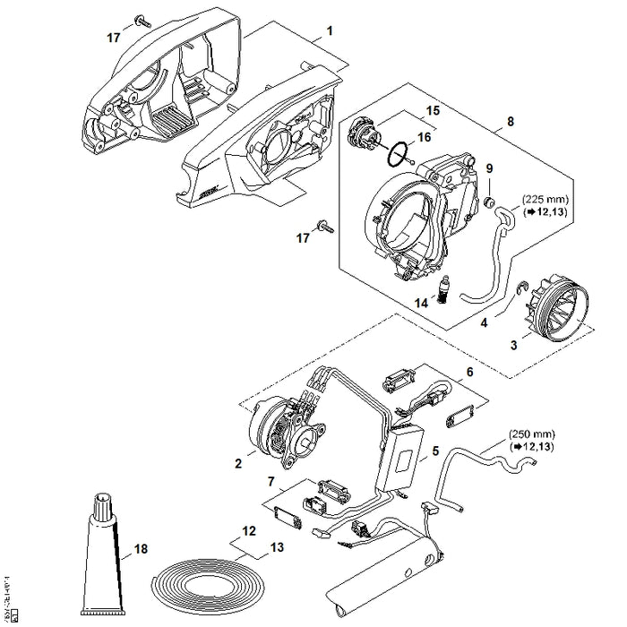 STIHL LA036000802 Motorgehäuse positie 1 technische tekening