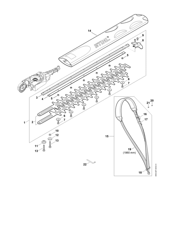 STIHL 4859-713-2200 Messergleitblech 500 mm / 20" positie 4 technische tekening