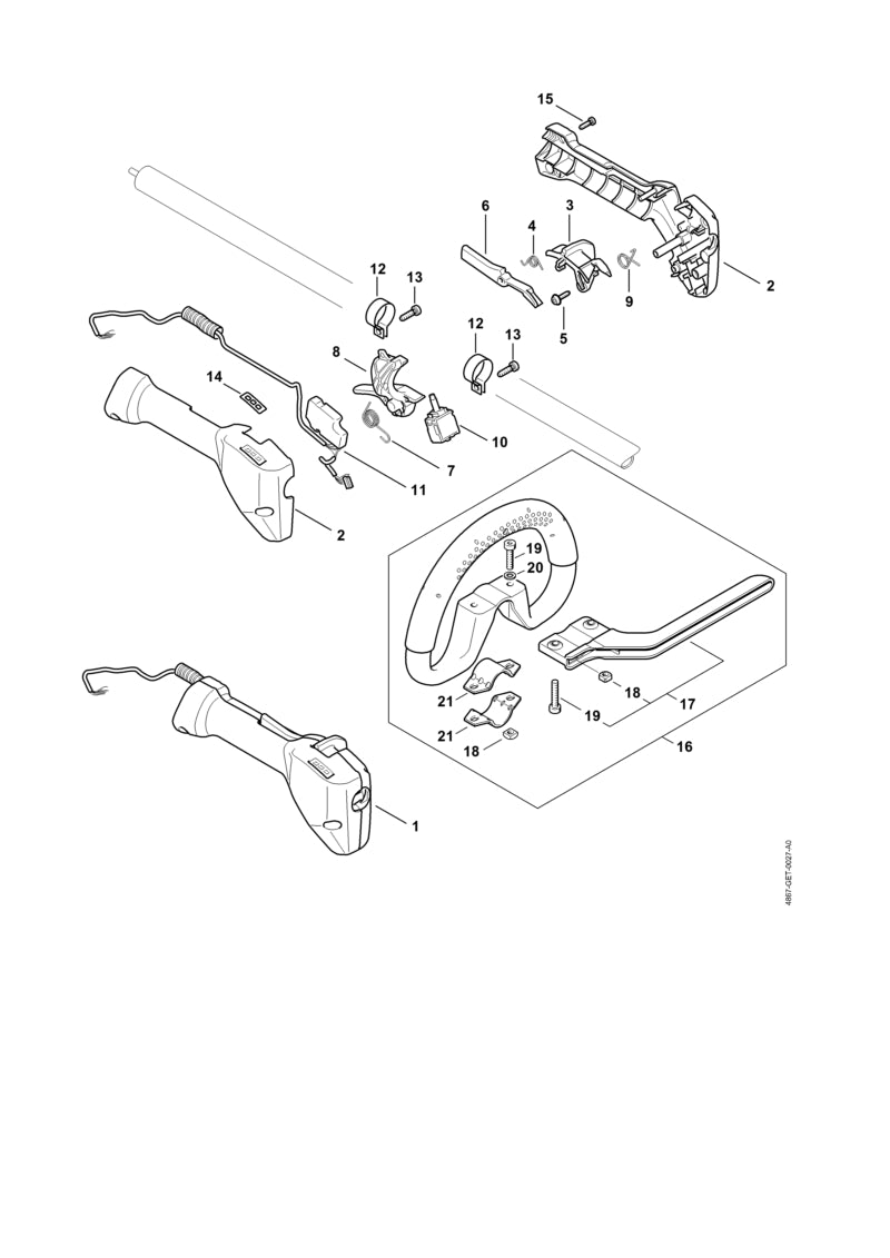 STIHL 4867-790-1320 Bedienungsgriff positie 1 technische tekening
