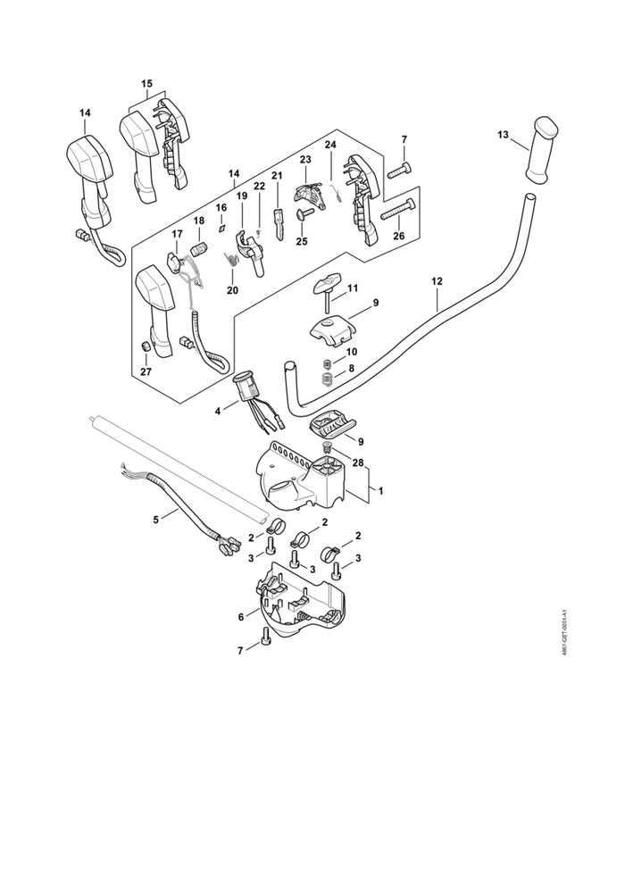 STIHL 4867-790-1300 Bedienungsgriff positie 14 technische tekening