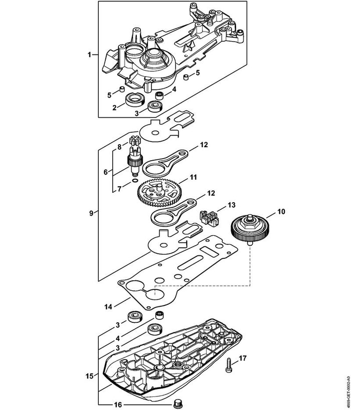 STIHL 4869-640-0500 Getriebegehäuse R positie 1 technische tekening