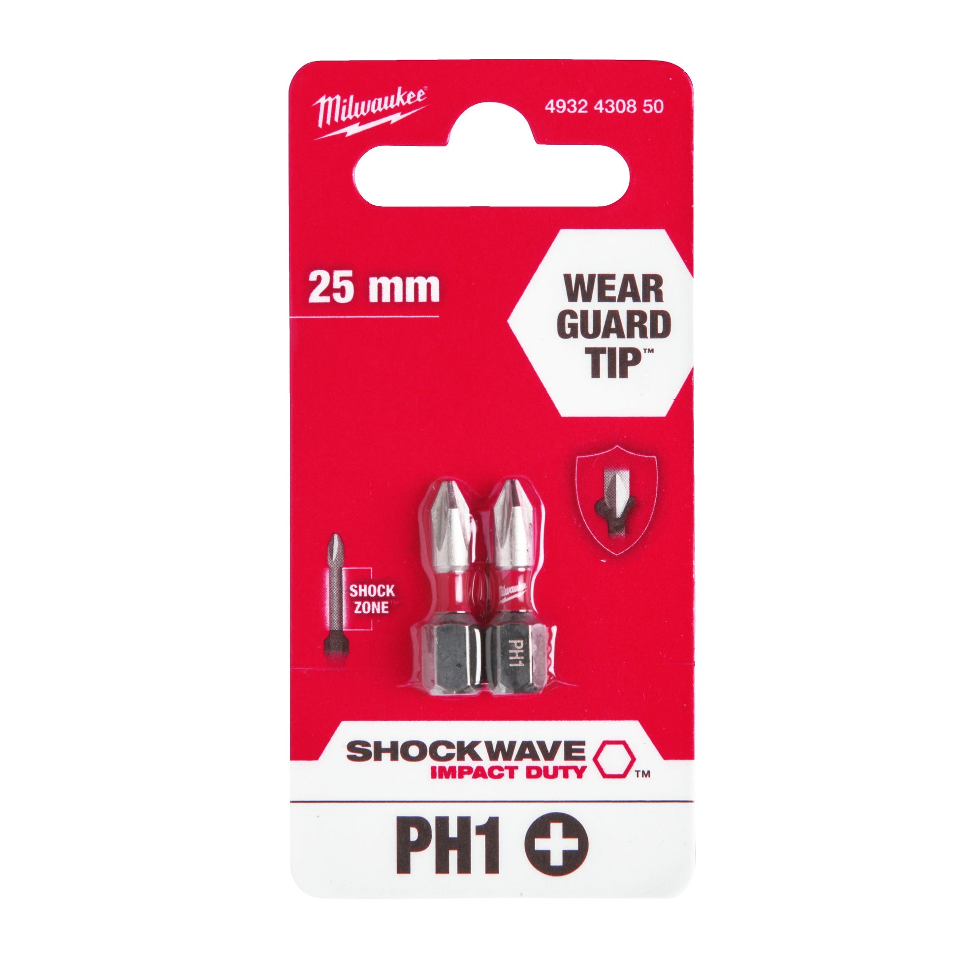 Milwaukee SHOCKWAVE™ IMPACT DUTY Schraubbits PH1 x 25 mm - 2 Stück