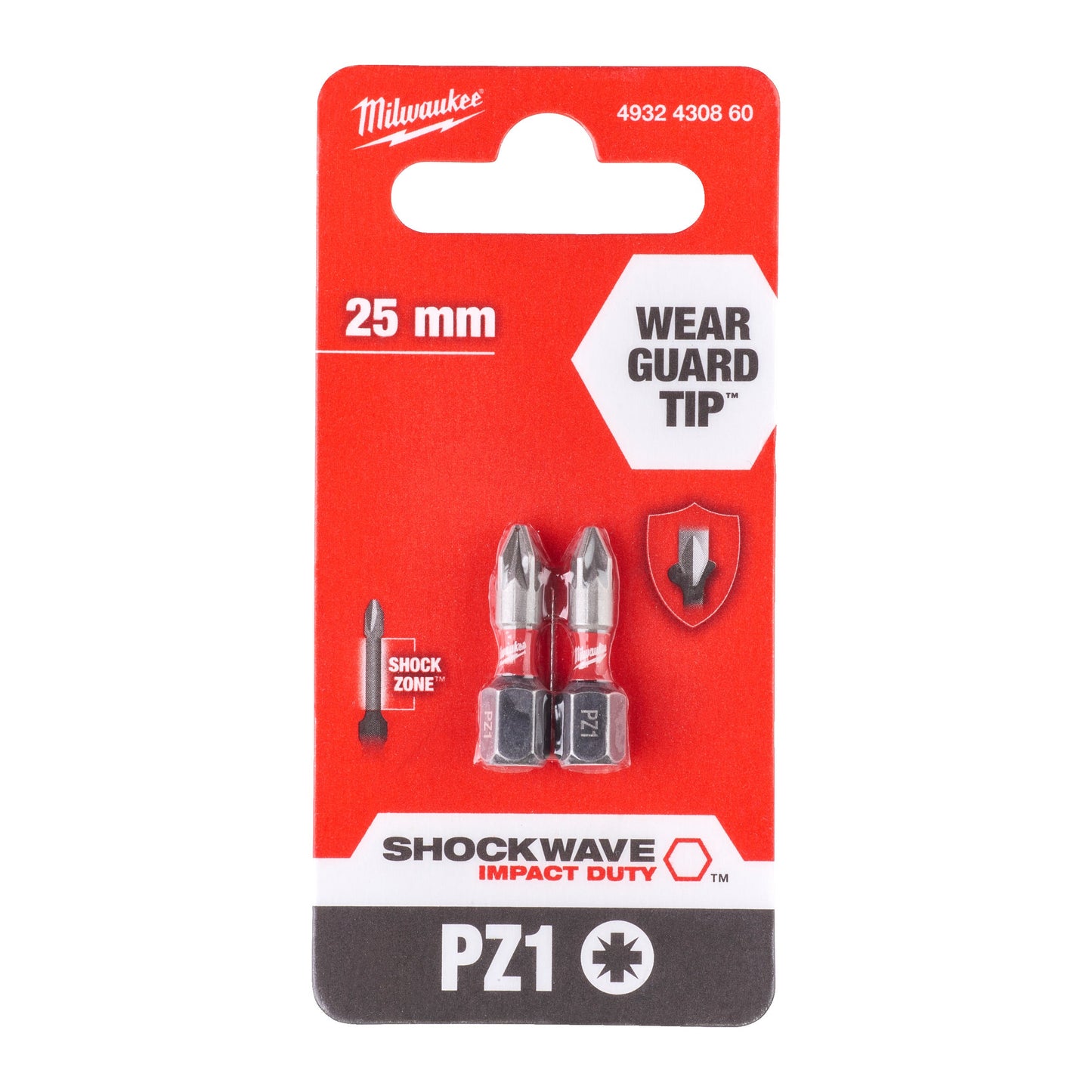 Milwaukee SHOCKWAVE™ IMPACT DUTY Schraubbits PZ1 x 25 mm - 2 Stück