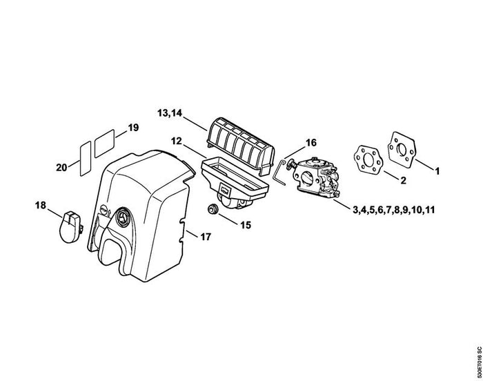 STIHL 1123-120-0632 Vergaser C1Q-100338D positie 3 technische tekening
