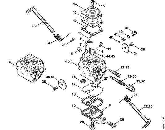 STIHL 1123-122-6702 Hauptstellschraube positie 29 technische tekening