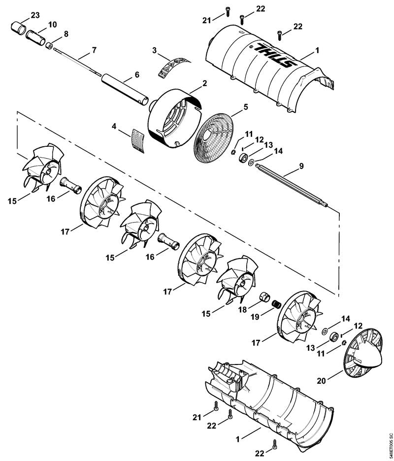 STIHL 4606-761-0100 Schaufelrad positie 15 technische tekening