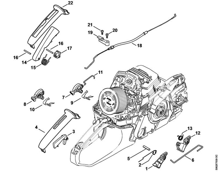 STIHL 1141-182-0920 Schaltwelle positie 8 technische tekening
