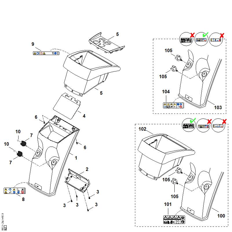 STIHL 6007-700-0302 Trichteroberteil positie 102 technische tekening