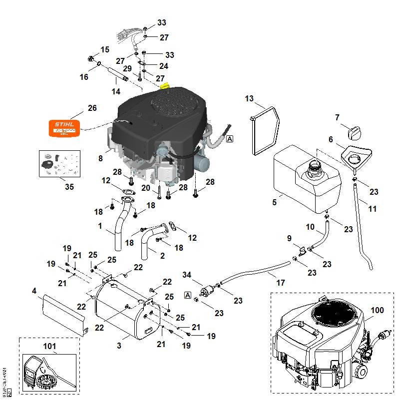 STIHL 6170-140-2550 Krümmer links positie 2 technische tekening