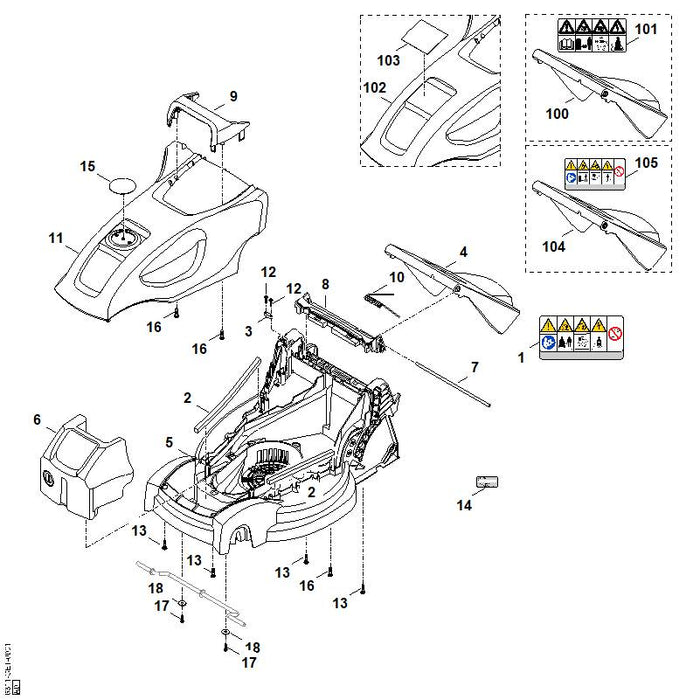 STIHL 6311-967-0135 Typenschild RME 235 positie 15 technische tekening