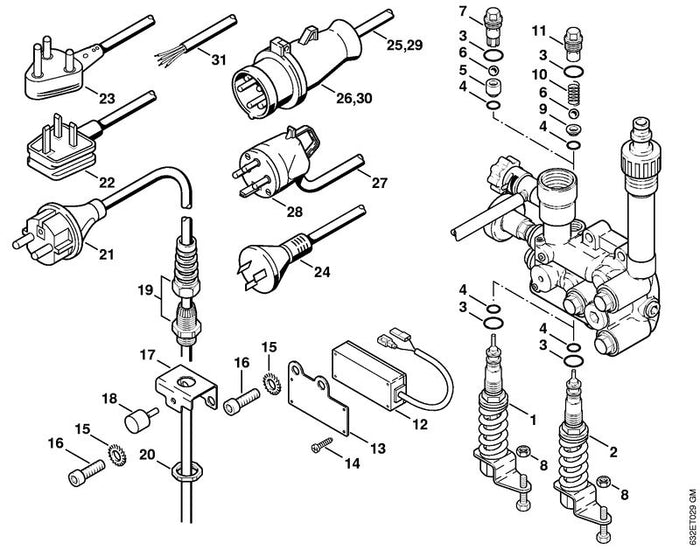 STIHL 9045-371-2430 Zylinderschraube M10x35 positie 16 technische tekening