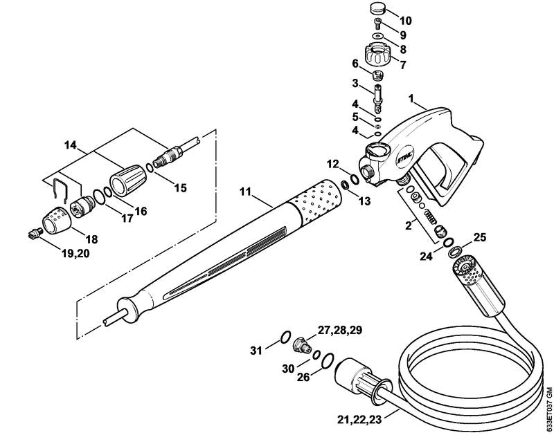 STIHL 4900-502-1032 Düse 25055 positie 19 technische tekening