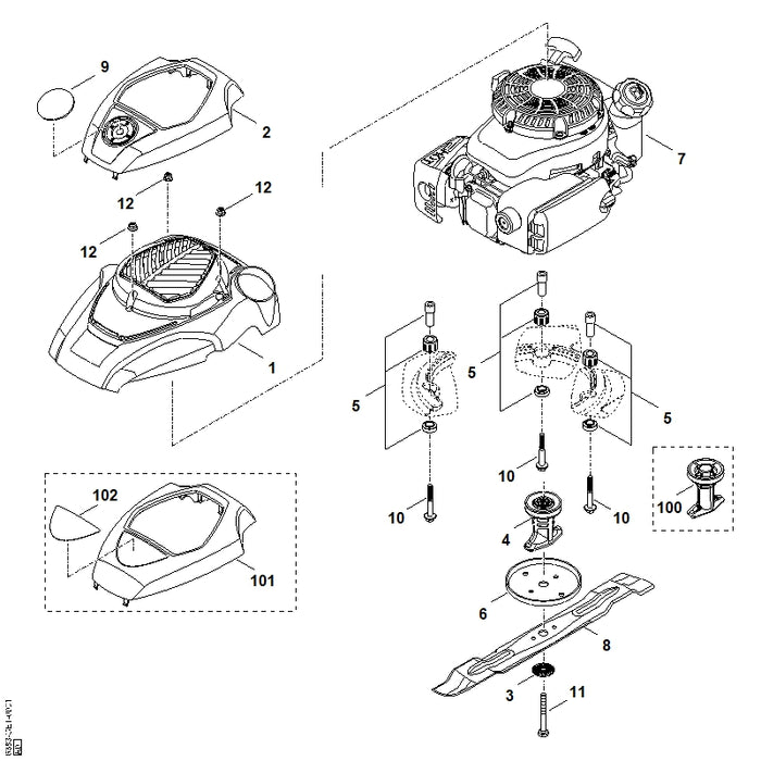 STIHL 6383-967-1510 Typenschild RM 4 RTP positie 102 technische tekening