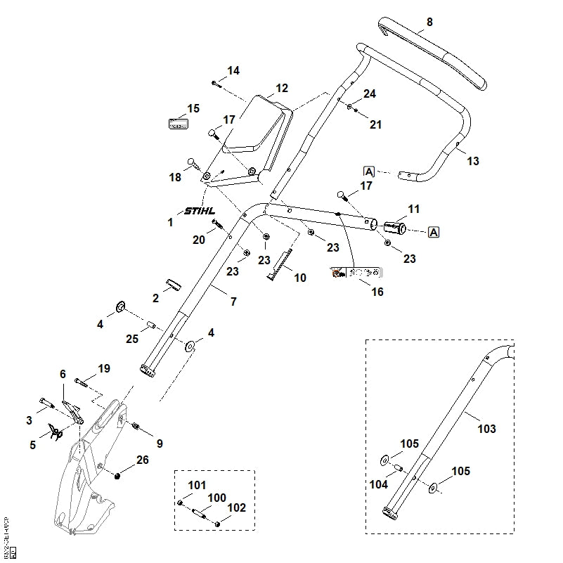 STIHL 6392-967-4400 Aufkleber positie 16 technische tekening