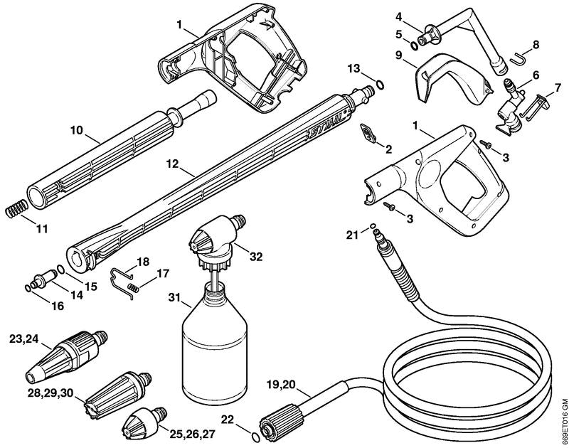 STIHL 4915-500-0838 Hochdruckschlauch DN 6, 6 m, Textilgewebe positie 19 technische tekening
