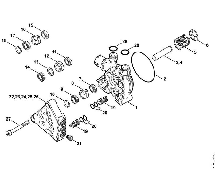 STIHL 4743-701-0501 Pumpengehäuse positie 1 technische tekening
