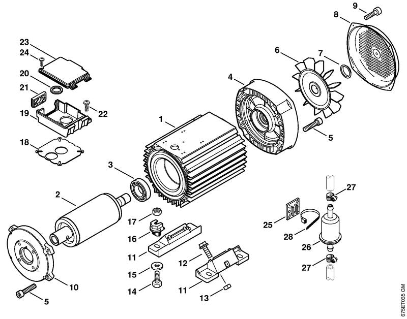 STIHL 4770-600-0201 Elektromotor 230 V/50 Hz positie 1 technische tekening