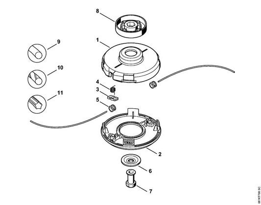 STIHL 4006-713-6801 Bundmutter M8 positie 7 technische tekening