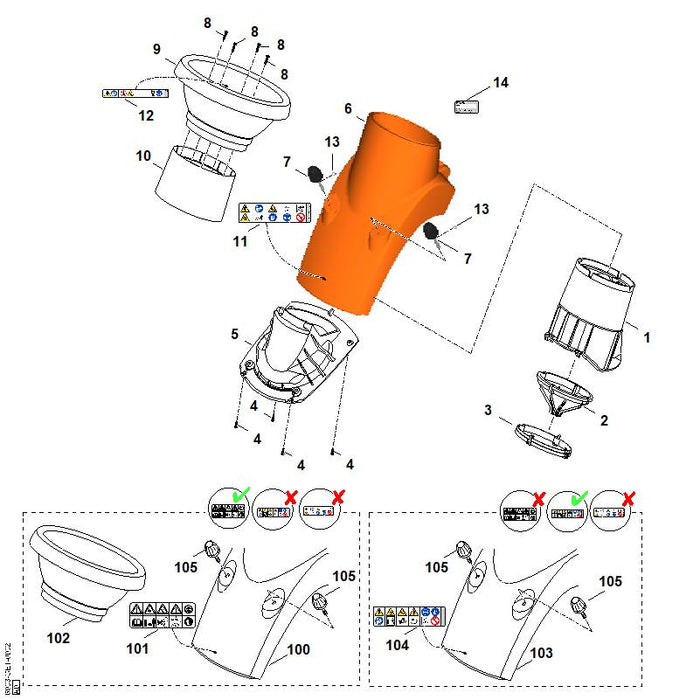 STIHL 6903-701-7902 Trichterunterteil positie 100 technische tekening