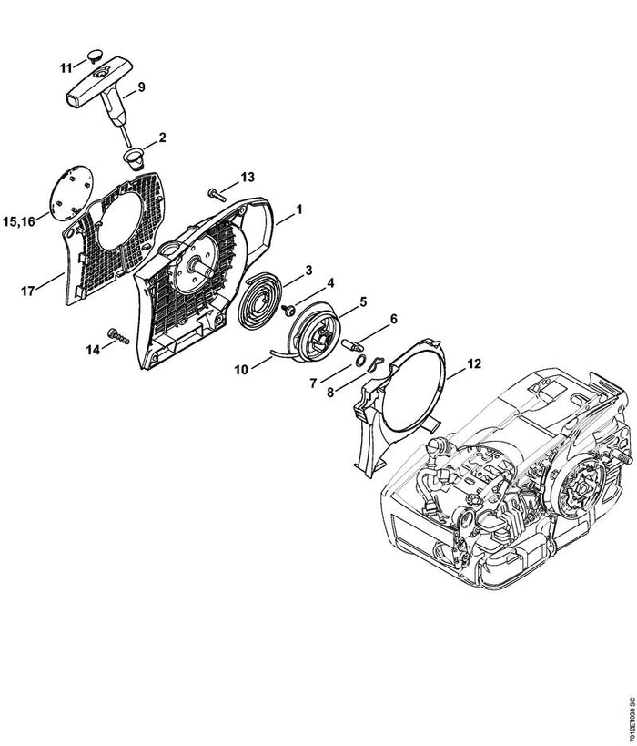 STIHL 1145-084-1200 Lüftergitter positie 17 technische tekening