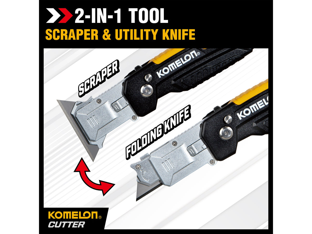 Komelon Klappmesser - Schaber, Edelstahlhalter mit Gürtelclip