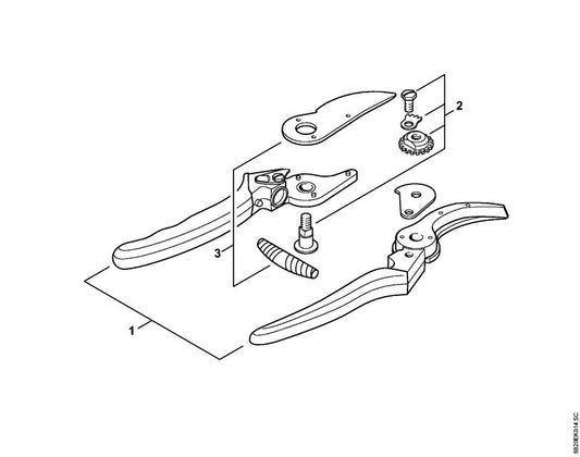 STIHL 0000-881-9908 Klinge mit Feder positie 3 technische tekening