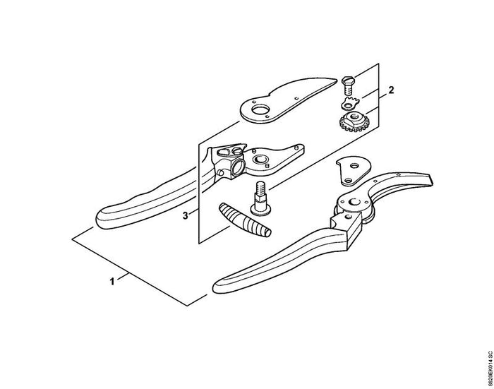 STIHL 0000-881-9908 Klinge mit Feder positie 3 technische tekening