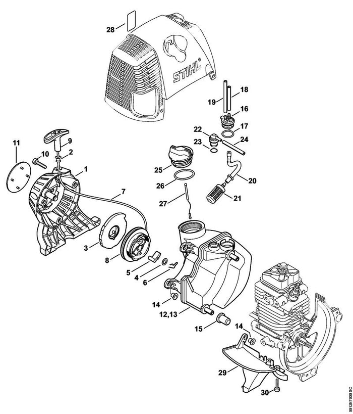 STIHL 4313-967-1504 Typenschild BT 130 positie 11 technische tekening