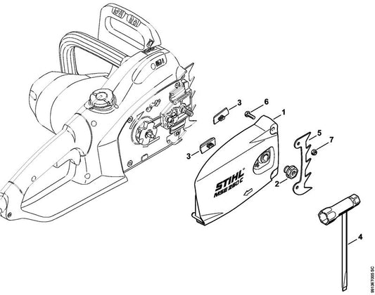 STIHL 1210-640-1700 Kettenraddeckel positie 1 technische tekening