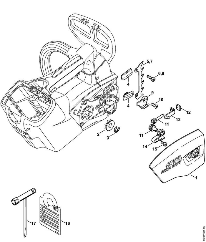 STIHL 1252-640-1700 Kettenraddeckel positie 1 technische tekening