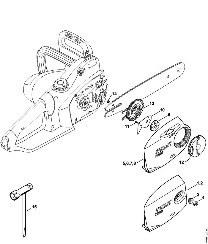 STIHL 1209-640-1702 Kettenraddeckel MSE 230 C positie 8 technische tekening