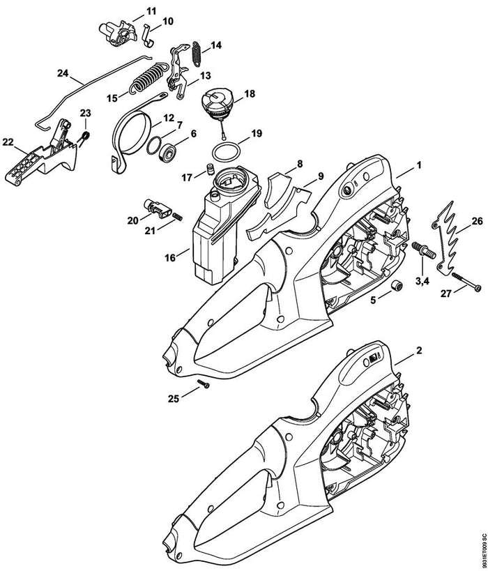 STIHL 1209-162-7901 Zugfeder positie 14 technische tekening