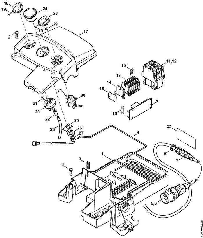 STIHL 0000-967-7255 Warnhinweis Piktogramm RE positie 32 technische tekening