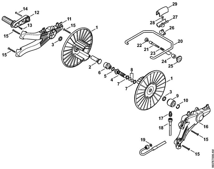 STIHL 9110-390-1420 Linsenschraube ISO7380-M6x45 positie 14 technische tekening