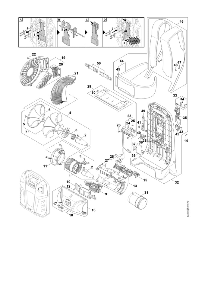 STIHL BA039671500 Typenschild BGA 300 positie 17 technische tekening