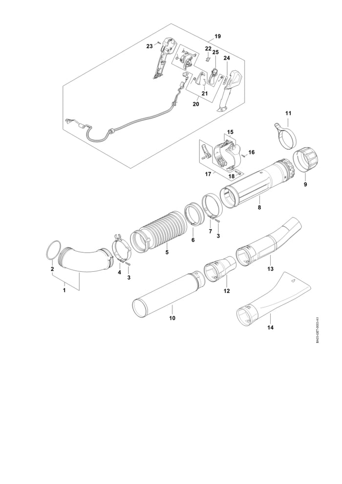 STIHL BA034328300 Aufkleber Bedienfeld positie 24 technische tekening