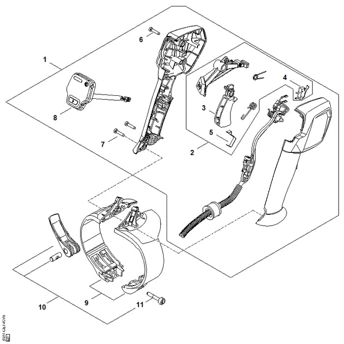 STIHL BA077901300 Bedienungsgriff positie 1 technische tekening