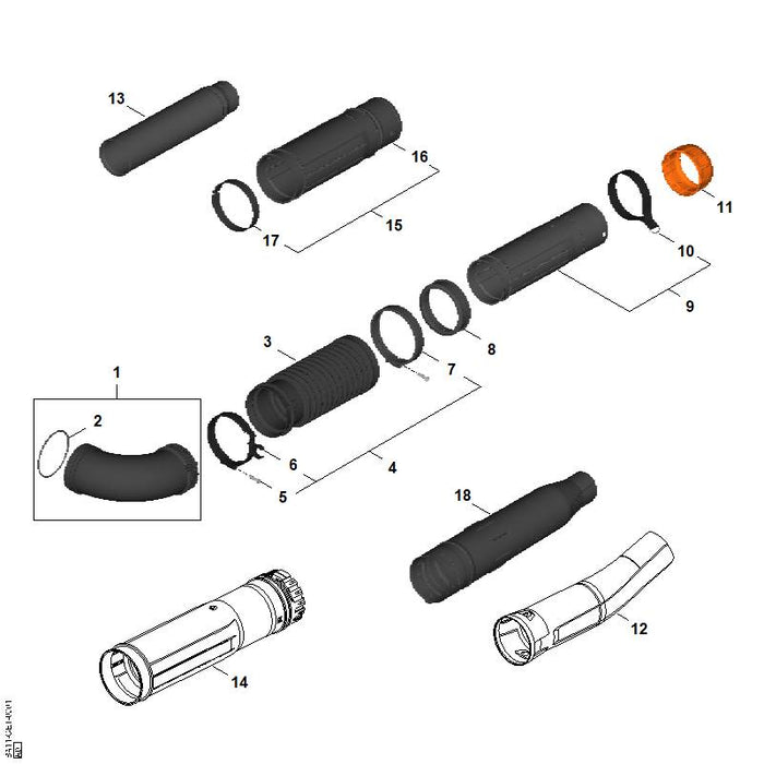 STIHL BA117006900 Krümmer positie 4 technische tekening
