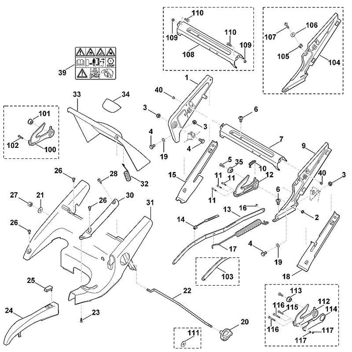 STIHL 6375-780-0401 Translationshebel positie 13 technische tekening