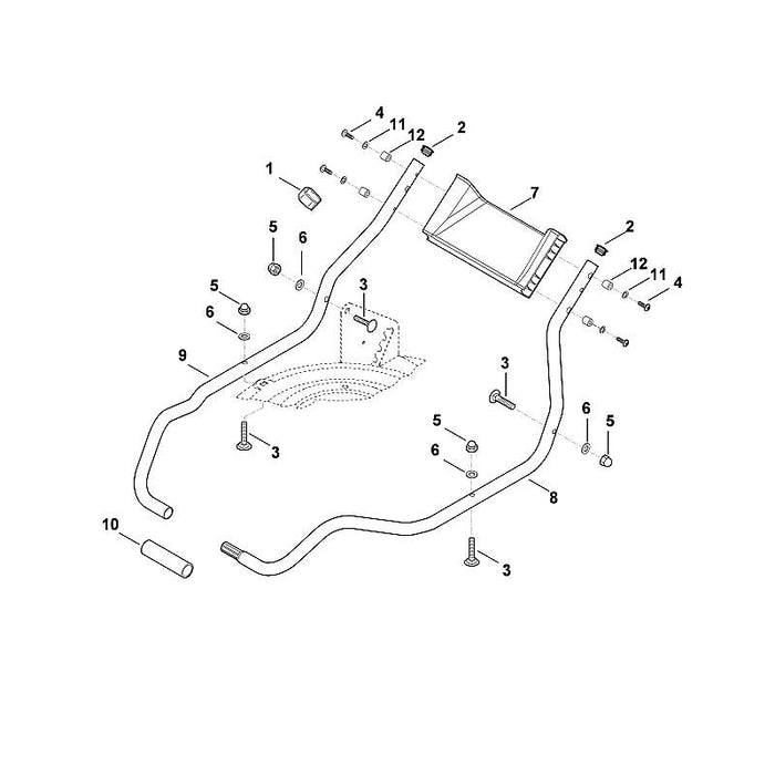 STIHL 6357-763-4805 Lenkerunterteil rechts positie 9 technische tekening