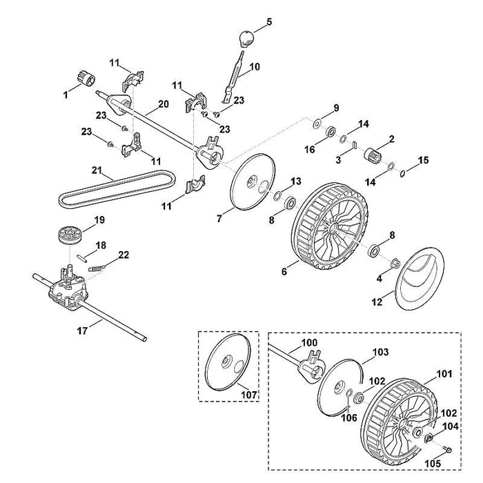 STIHL 6357-640-0100 Getriebe kpl. positie 17 technische tekening