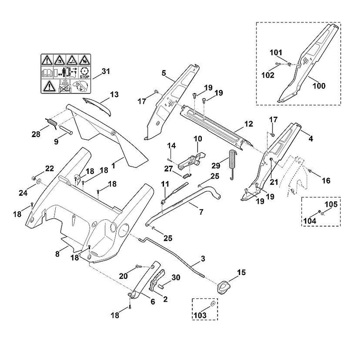 STIHL 6340-700-2705 Klappe kpl. positie 1 technische tekening