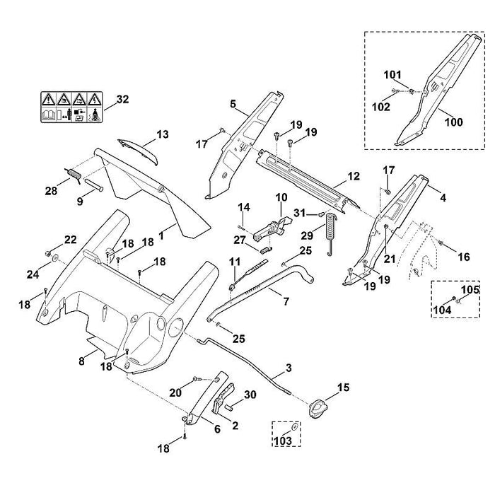 STIHL 6340-700-2710 Klappe kpl. positie 1 technische tekening